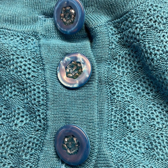 Fossil sweater crop cardigan buttons 3/4 sleeve teal cotton women’s size S - Picture 13 of 15